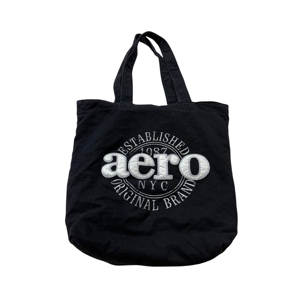 Aeropostale Tote Bag Y2K Black Aero NYC Graphic Canvas Glitter 2000s Skater
